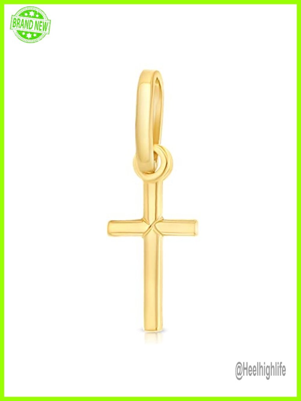 14K Yellow Gold Plain Cross Pendant Tiny Charm Necklace Religious